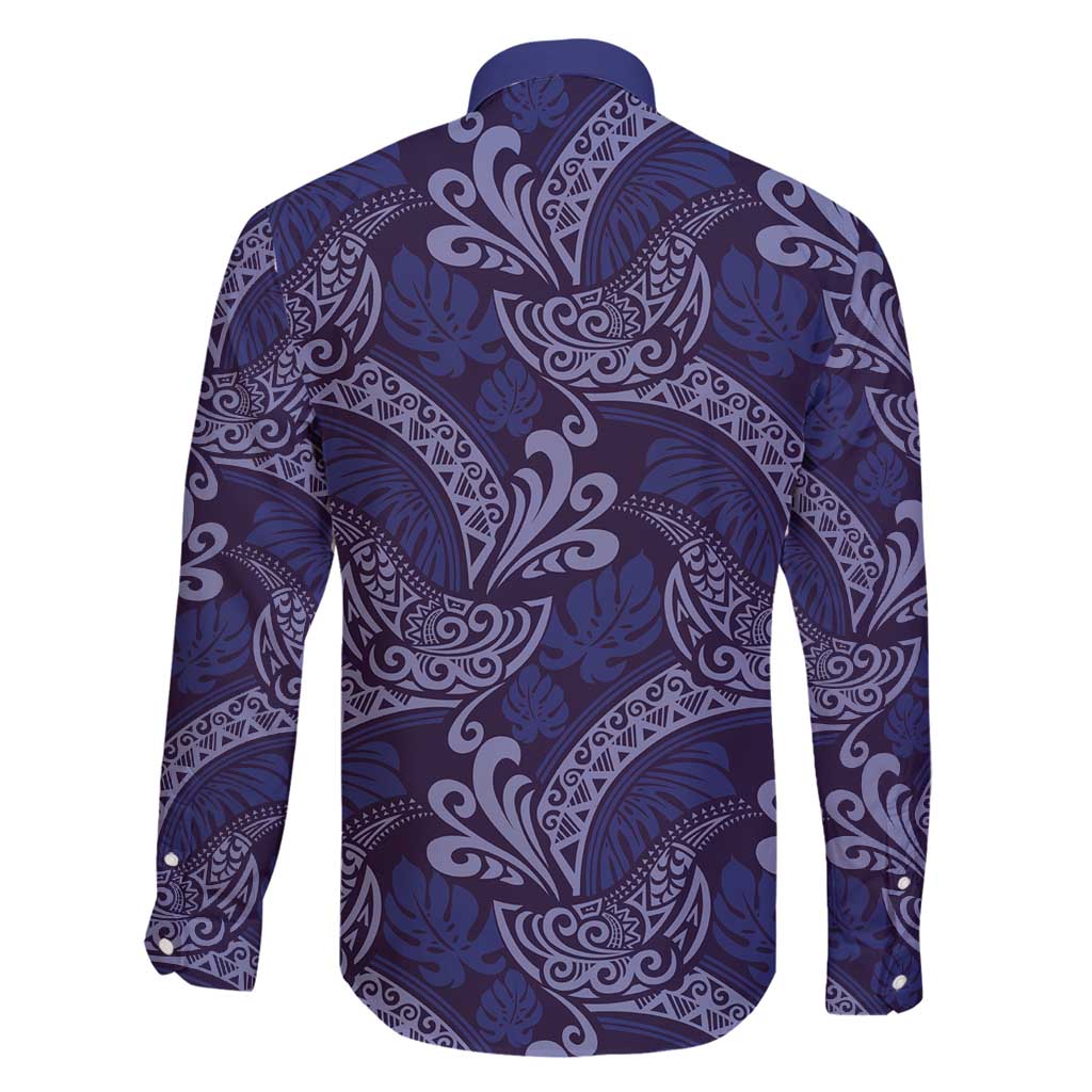 Deep Blue Monstera Family Matching Off Shoulder Maxi Dress and Hawaiian Shirt Polynesian Tribal Pattern LT01 - Polynesian Pride