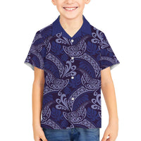 Deep Blue Monstera Family Matching Off Shoulder Maxi Dress and Hawaiian Shirt Polynesian Tribal Pattern LT01 Son's Shirt Blue - Polynesian Pride