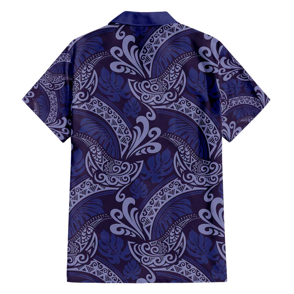 Deep Blue Monstera Family Matching Puletasi and Hawaiian Shirt Polynesian Tribal Pattern - Polynesian Pride