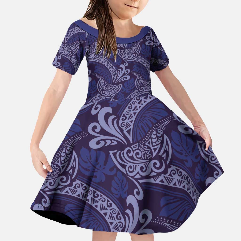 Deep Blue Monstera Family Matching Tank Maxi Dress and Hawaiian Shirt Polynesian Tribal Pattern - Polynesian Pride