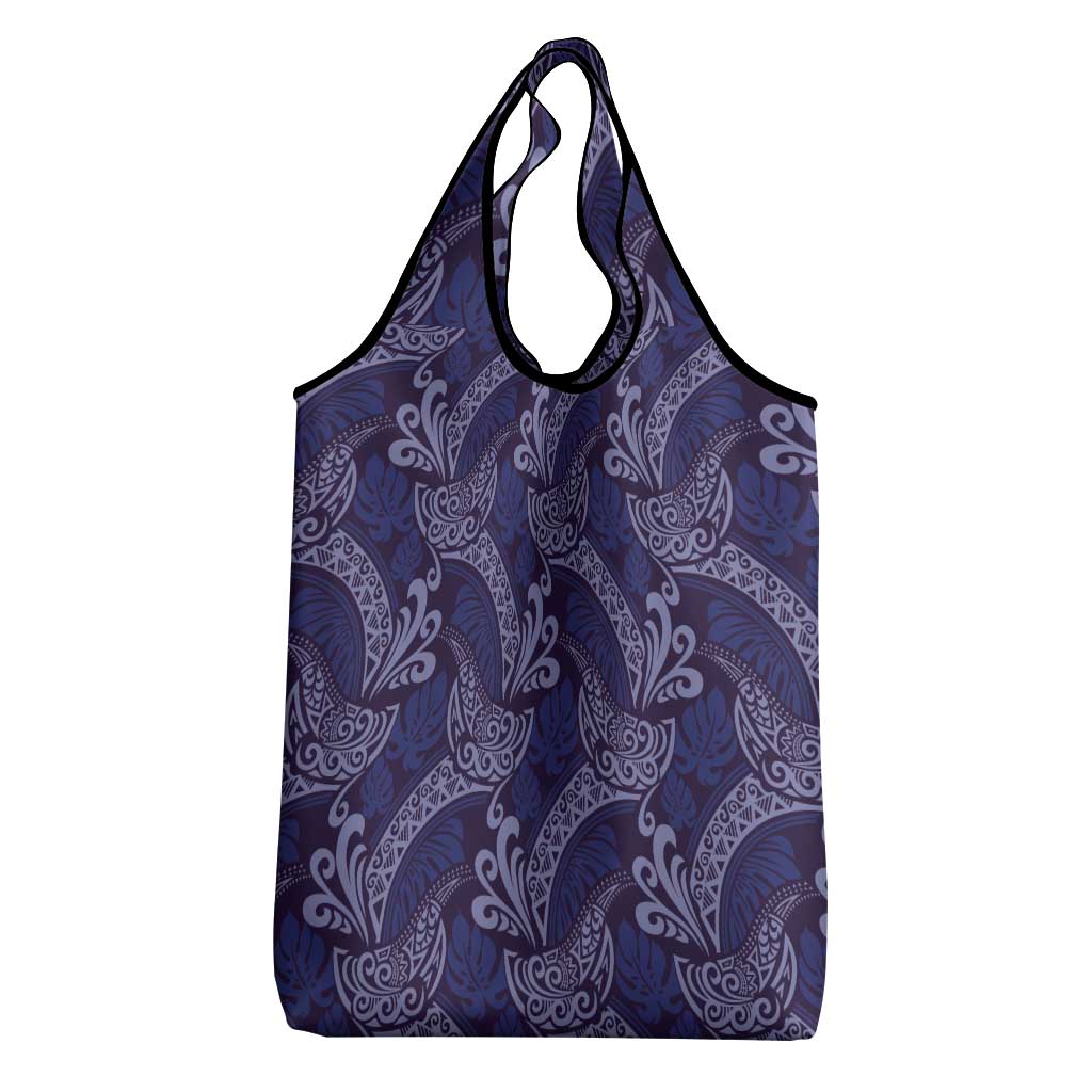 Deep Blue Monstera Grocery Bag Polynesian Tribal Pattern LT01 - Polynesian Pride