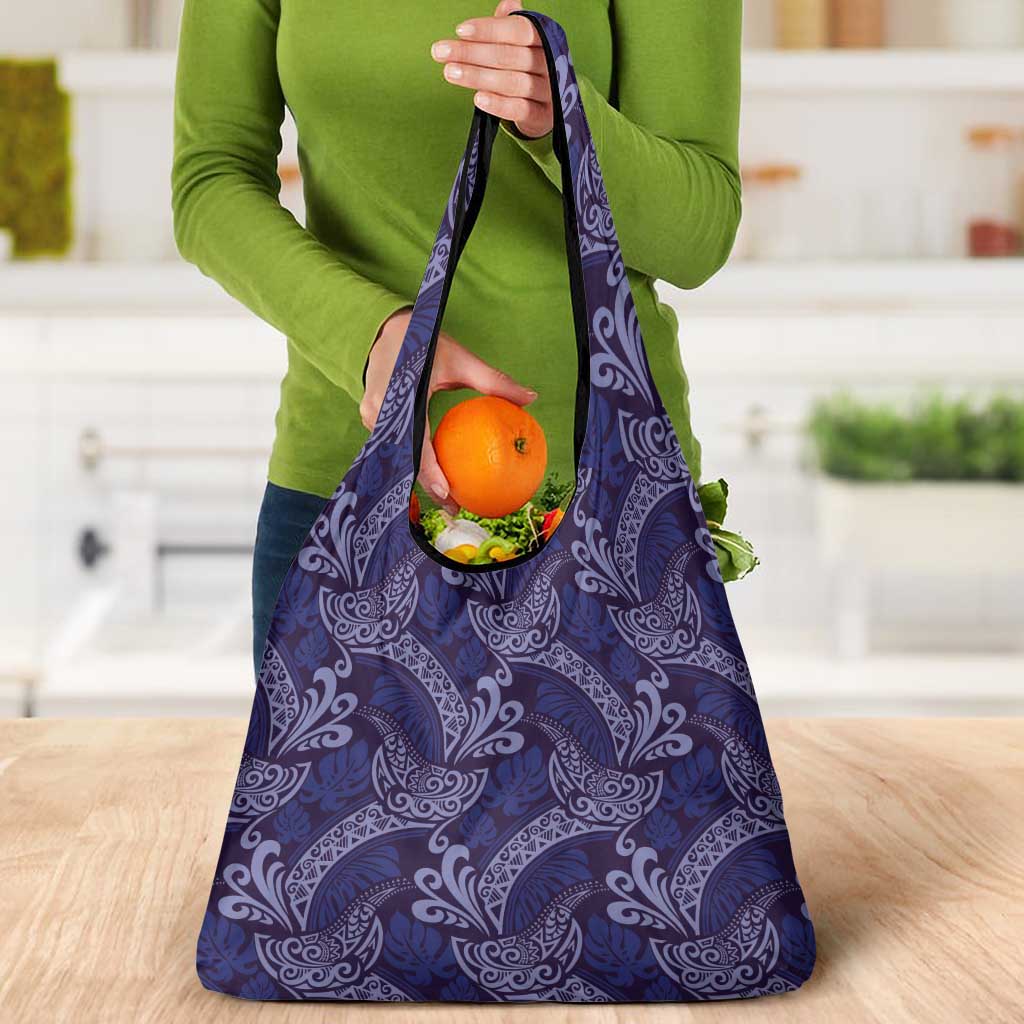 Deep Blue Monstera Grocery Bag Polynesian Tribal Pattern LT01 - Polynesian Pride