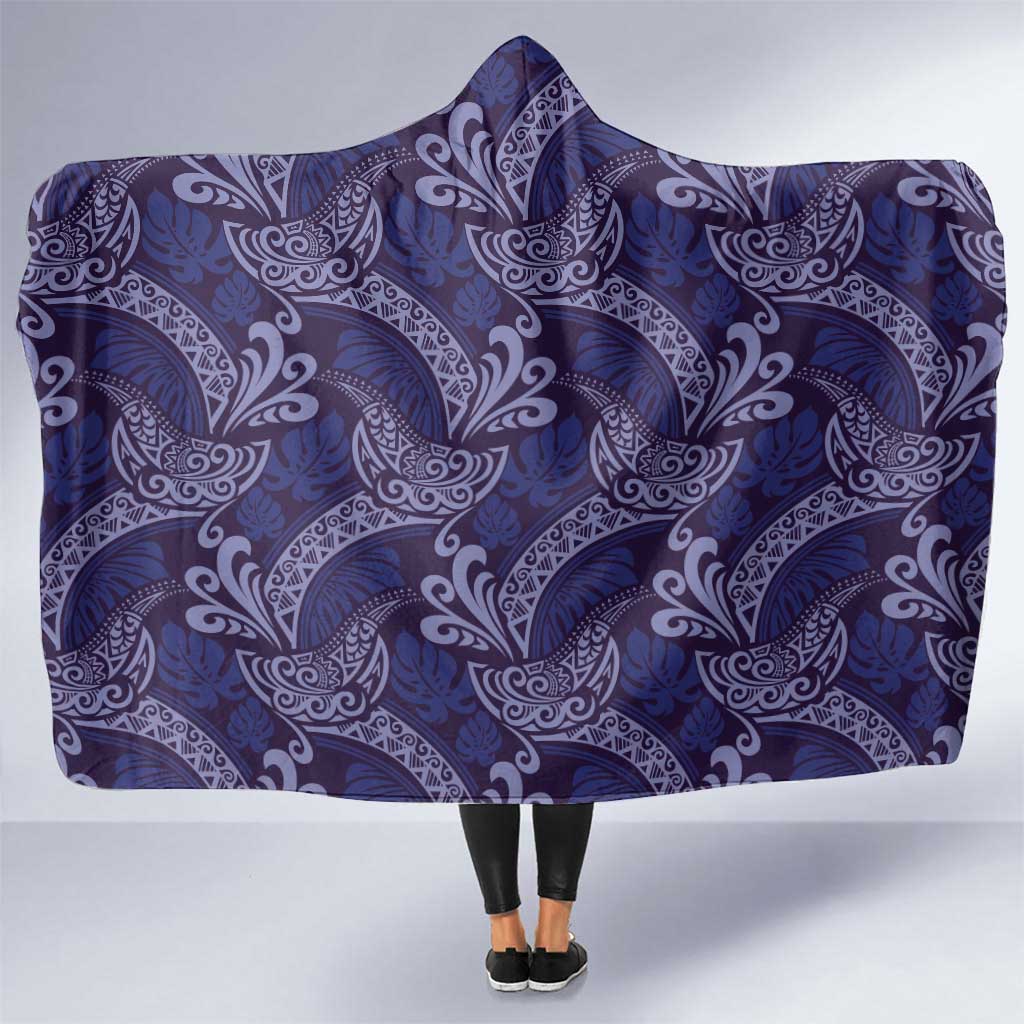 Deep Blue Monstera Hooded Blanket Polynesian Tribal Pattern LT01 One Size Blue - Polynesian Pride