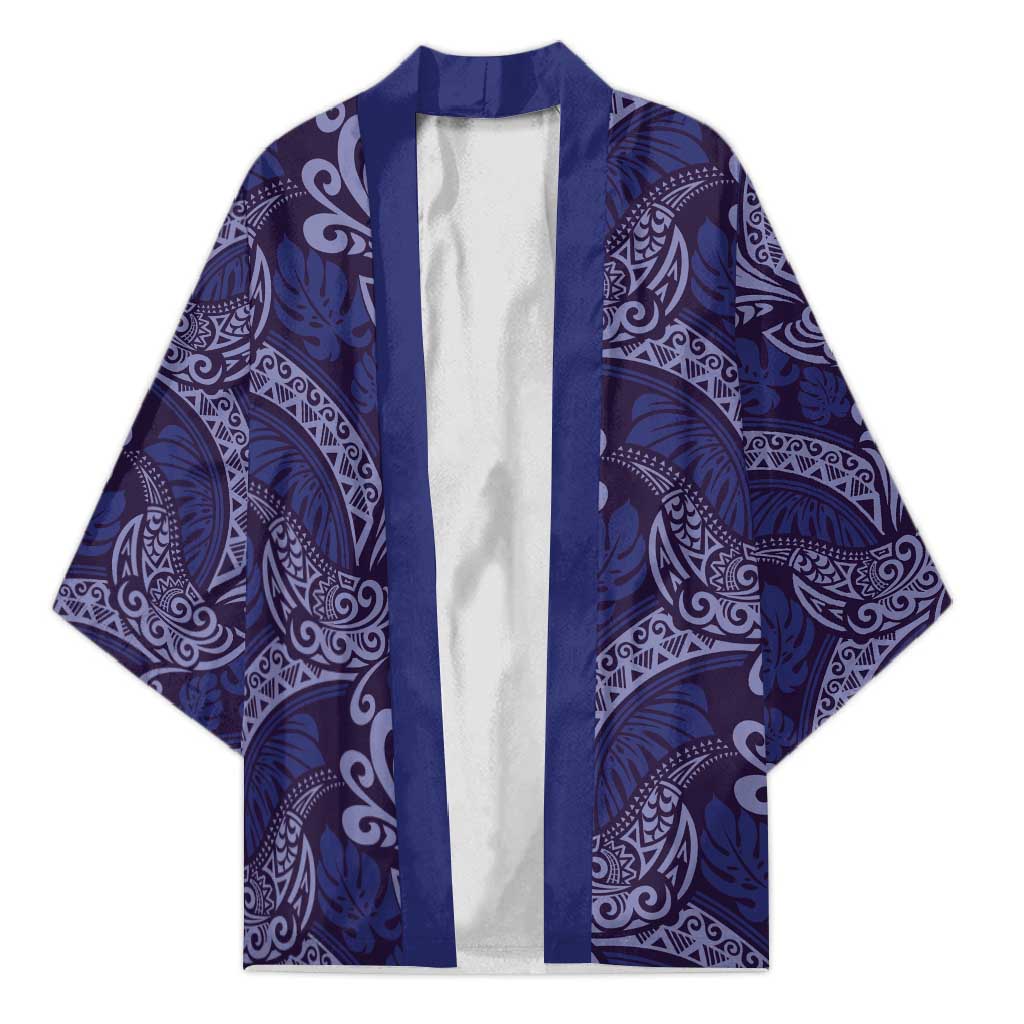 Deep Blue Monstera Kimono Polynesian Tribal Pattern LT01 Unisex Blue - Polynesian Pride
