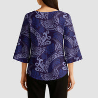 Deep Blue Monstera Kimono Sleeve Blouse Polynesian Tribal Pattern LT01 - Polynesian Pride