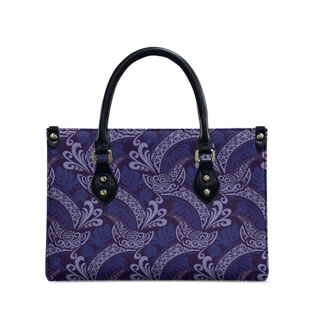 Deep Blue Monstera Leather Bag Polynesian Tribal Pattern LT01 - Polynesian Pride
