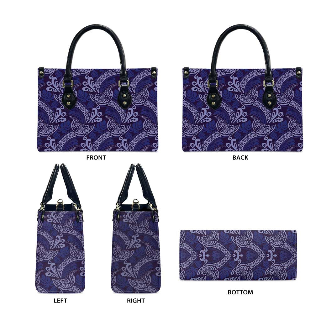 Deep Blue Monstera Leather Bag Polynesian Tribal Pattern LT01 - Polynesian Pride