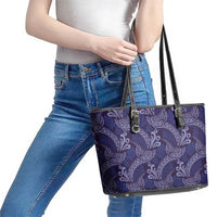 Deep Blue Monstera Leather Tote Bag Polynesian Tribal Pattern LT01 - Polynesian Pride