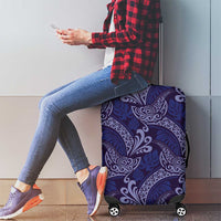 Deep Blue Monstera Luggage Cover Polynesian Tribal Pattern - Polynesian Pride