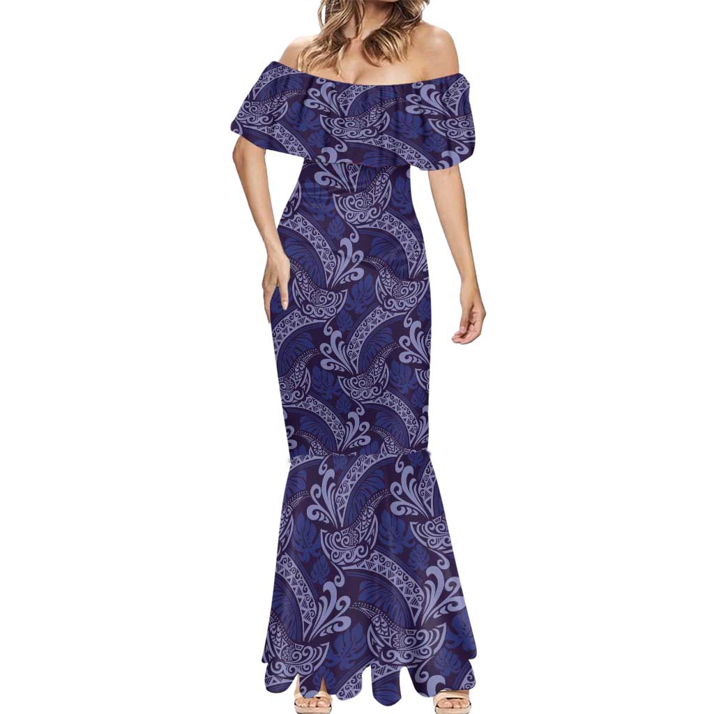 Deep Blue Monstera Mermaid Dress Polynesian Tribal Pattern LT01 - Polynesian Pride
