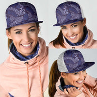 Deep Blue Monstera Mesh Trucker Cap Polynesian Tribal Pattern LT01 - Polynesian Pride