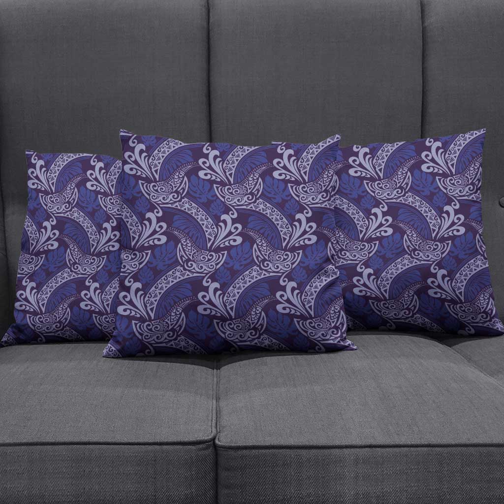 Deep Blue Monstera Pillow Cover Polynesian Tribal Pattern LT01 - Polynesian Pride