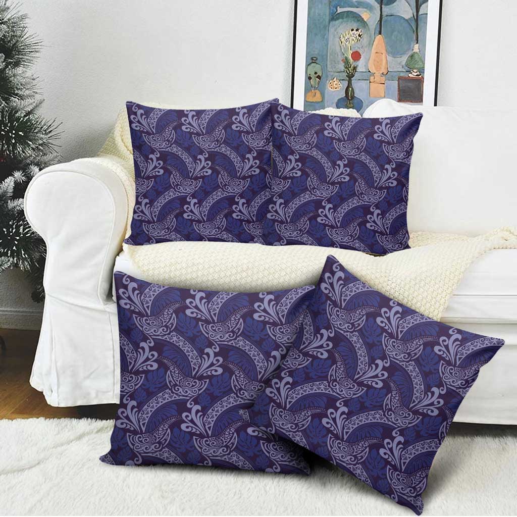 Deep Blue Monstera Pillow Cover Polynesian Tribal Pattern LT01 - Polynesian Pride