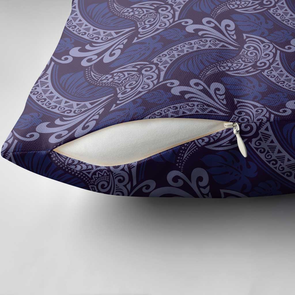 Deep Blue Monstera Pillow Cover Polynesian Tribal Pattern LT01 - Polynesian Pride