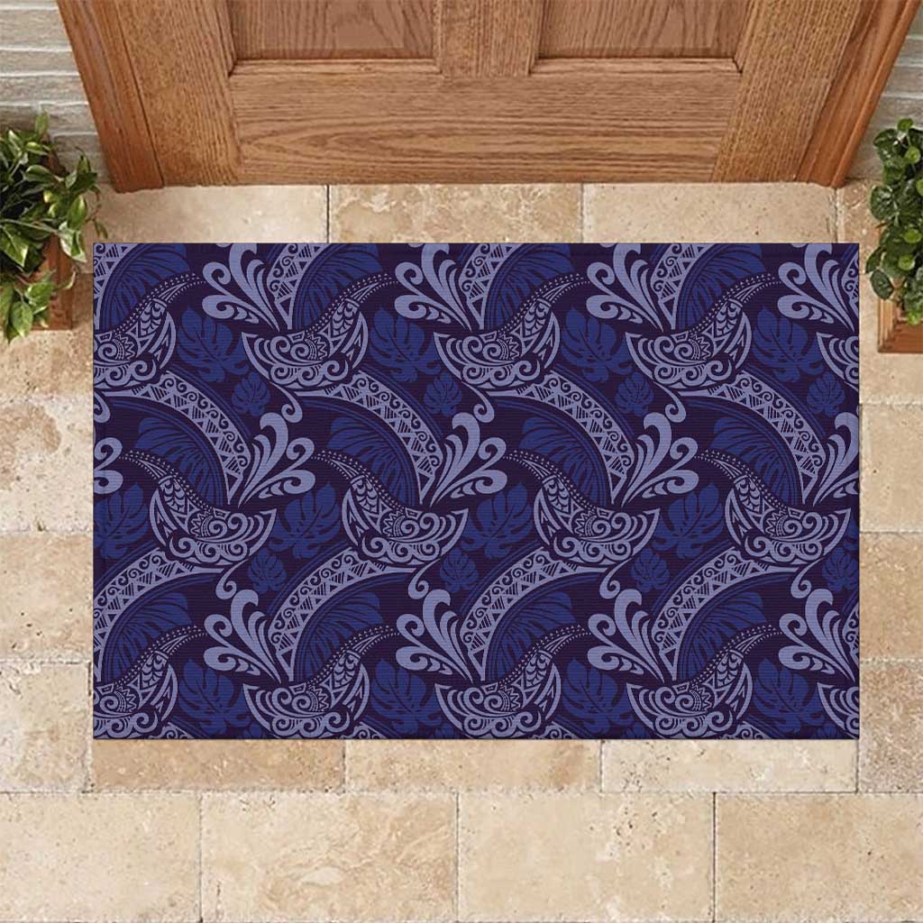 Deep Blue Monstera Rubber Doormat Polynesian Tribal Pattern LT01 Blue - Polynesian Pride
