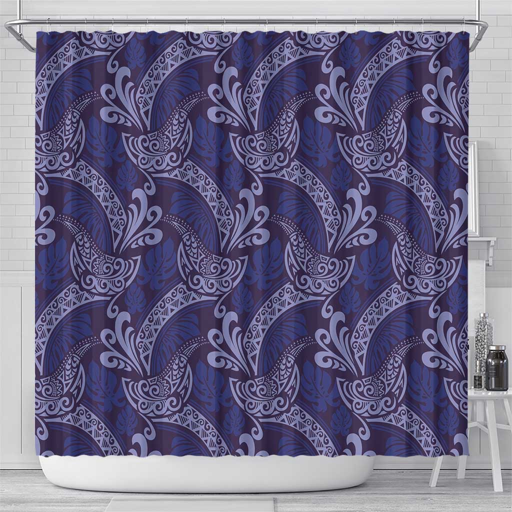 Deep Blue Monstera Shower Curtain Polynesian Tribal Pattern LT01 - Polynesian Pride