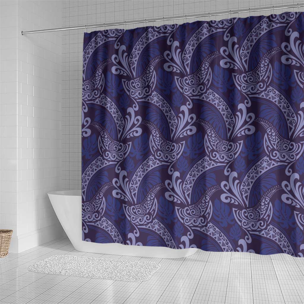 Deep Blue Monstera Shower Curtain Polynesian Tribal Pattern LT01 - Polynesian Pride