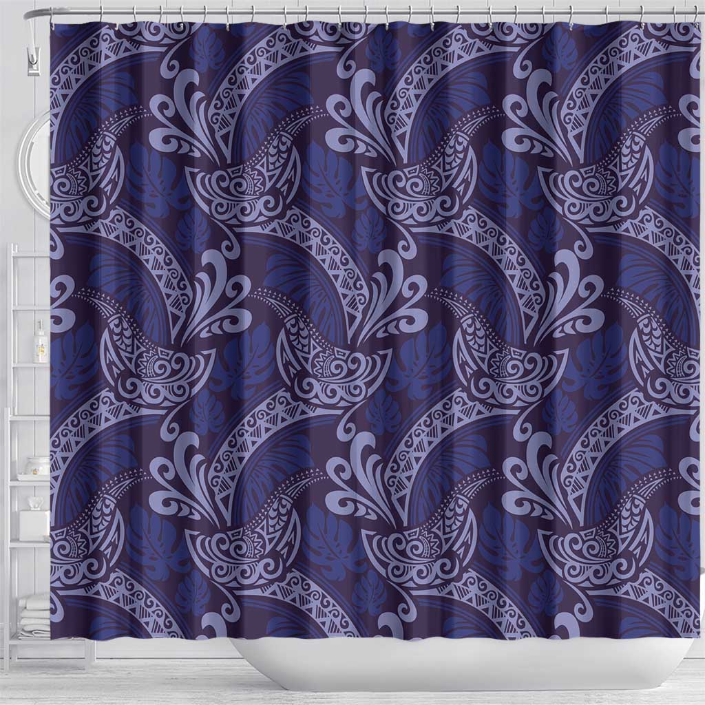 Deep Blue Monstera Shower Curtain Polynesian Tribal Pattern LT01 - Polynesian Pride