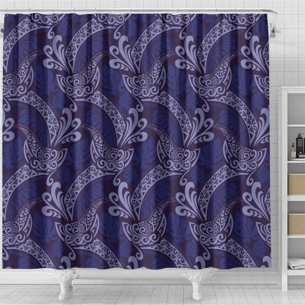 Deep Blue Monstera Shower Curtain Polynesian Tribal Pattern LT01 - Polynesian Pride