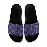 Deep Blue Monstera Slide Sandals Polynesian Tribal Pattern LT01 Blue - Polynesian Pride