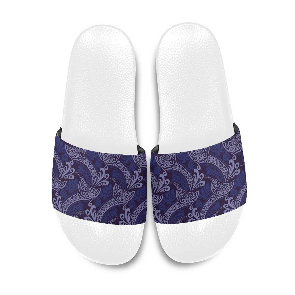 Deep Blue Monstera Slide Sandals Polynesian Tribal Pattern LT01 Blue - Polynesian Pride
