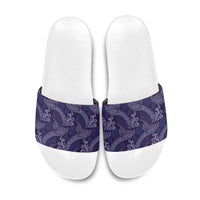 Deep Blue Monstera Slide Sandals Polynesian Tribal Pattern LT01 Blue - Polynesian Pride