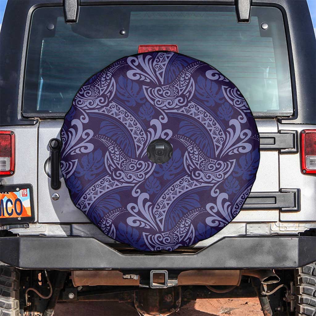 Deep Blue Monstera Spare Tire Cover Polynesian Tribal Pattern LT01 Blue - Polynesian Pride