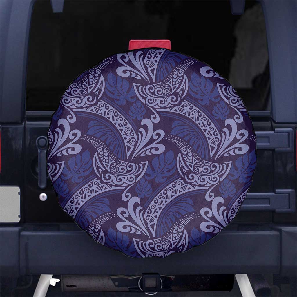 Deep Blue Monstera Spare Tire Cover Polynesian Tribal Pattern LT01 No hole Blue - Polynesian Pride