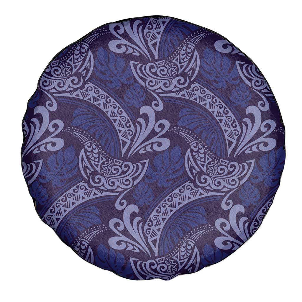Deep Blue Monstera Spare Tire Cover Polynesian Tribal Pattern LT01 - Polynesian Pride