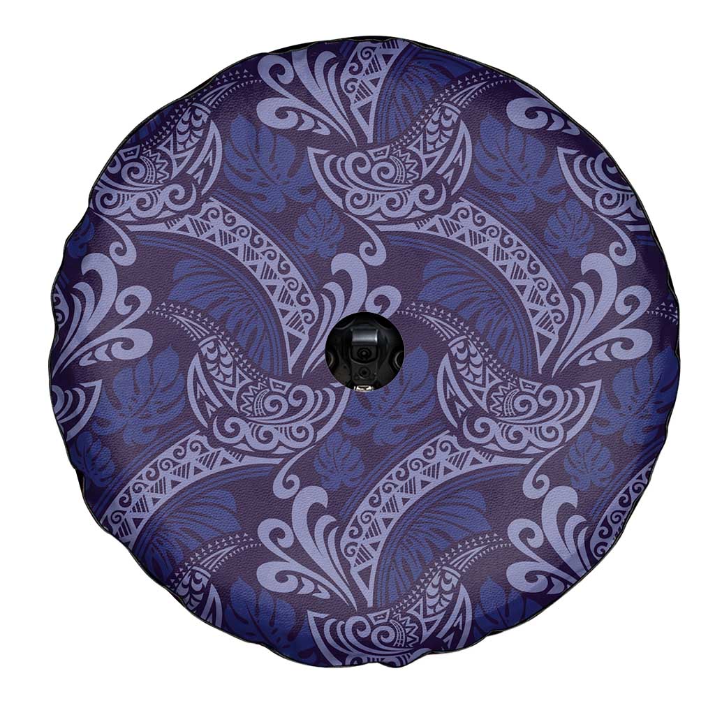 Deep Blue Monstera Spare Tire Cover Polynesian Tribal Pattern LT01 - Polynesian Pride