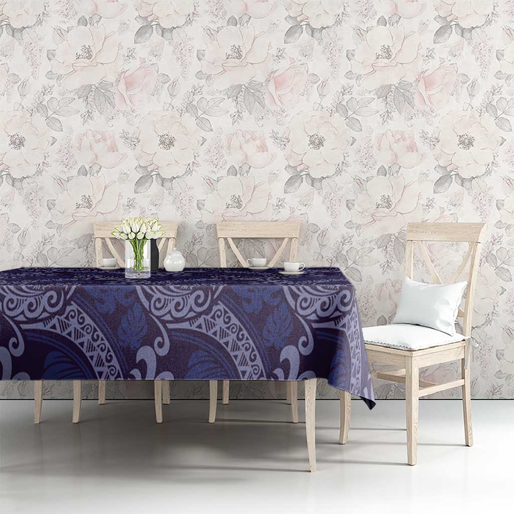 Deep Blue Monstera Tablecloth Polynesian Tribal Pattern - Polynesian Pride