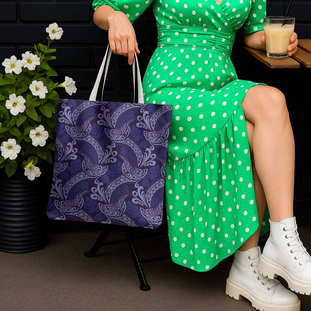 Deep Blue Monstera Tote Bag Polynesian Tribal Pattern LT01 - Polynesian Pride