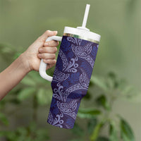 Deep Blue Monstera Tumbler With Handle Polynesian Tribal Pattern LT01 - Polynesian Pride