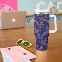 Deep Blue Monstera Tumbler With Handle Polynesian Tribal Pattern LT01 - Polynesian Pride