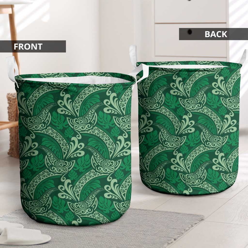 Forest Green Monstera Laundry Basket Polynesian Tribal Pattern LT01 - Polynesian Pride