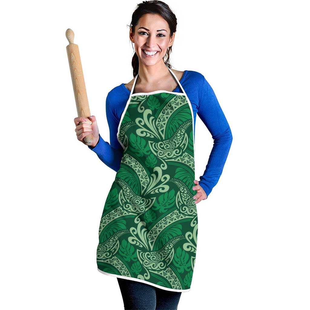Forest Green Monstera Apron Polynesian Tribal Pattern - Polynesian Pride