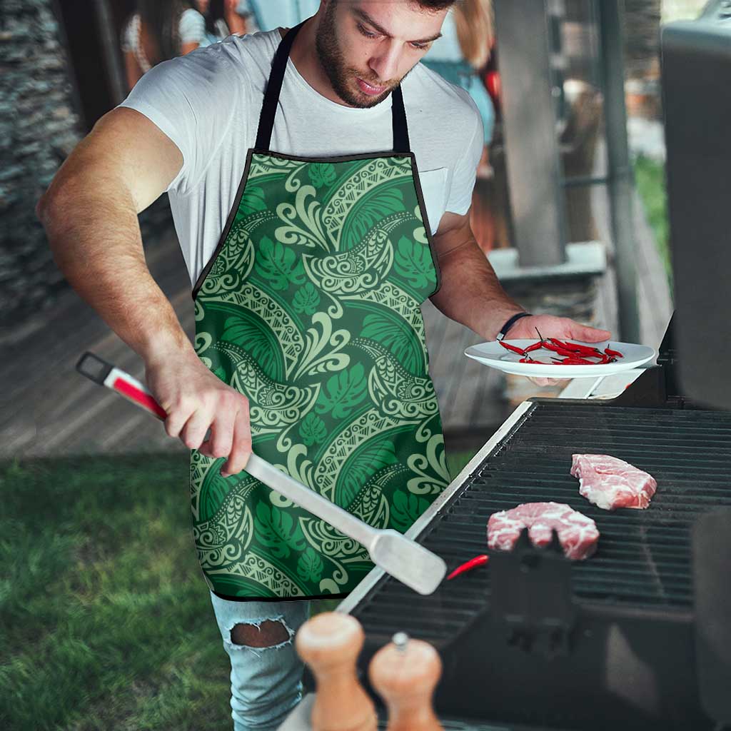 Forest Green Monstera Apron Polynesian Tribal Pattern - Polynesian Pride