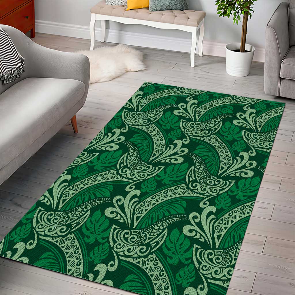 Forest Green Monstera Area Rug Polynesian Tribal Pattern LT01 - Polynesian Pride