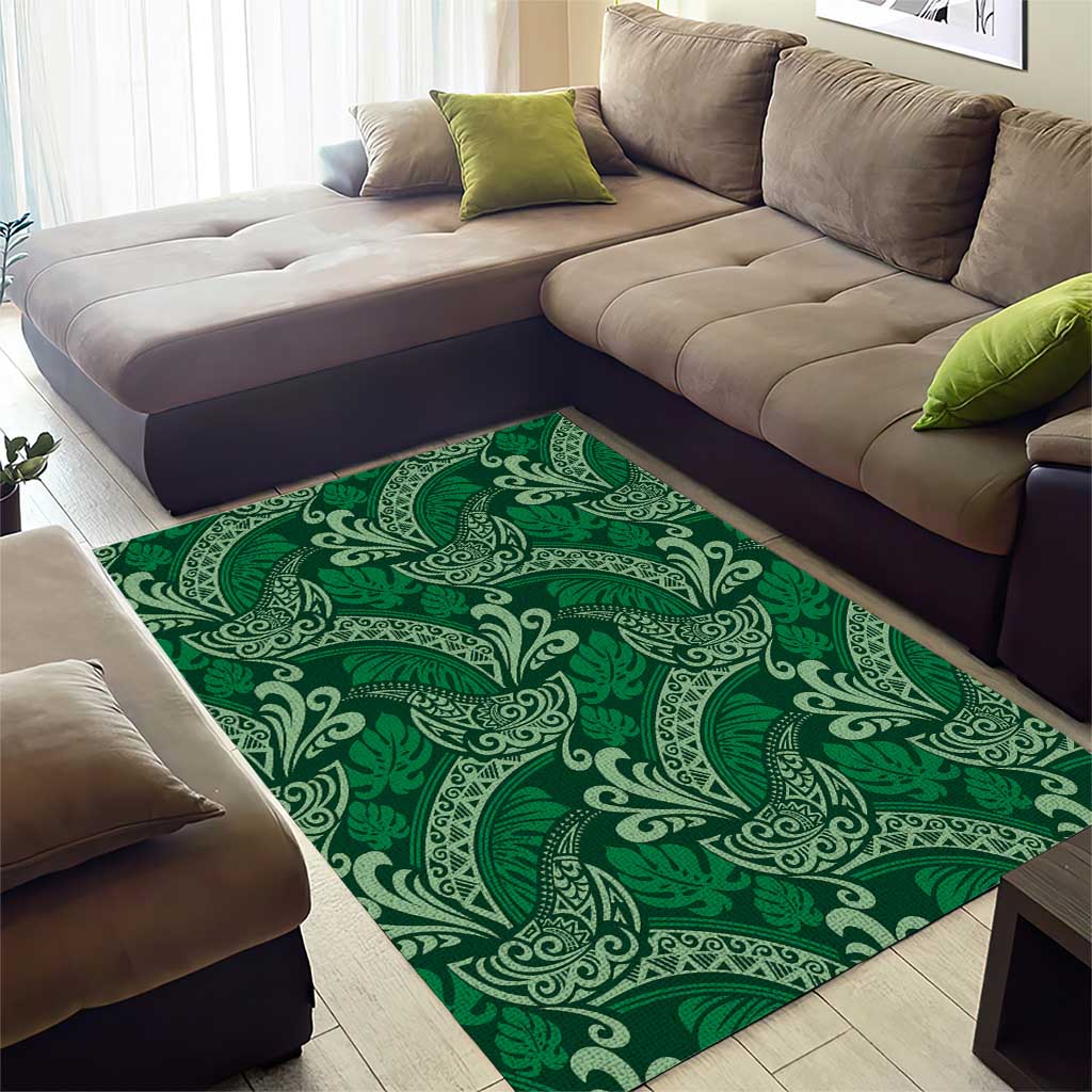 Forest Green Monstera Area Rug Polynesian Tribal Pattern LT01 - Polynesian Pride