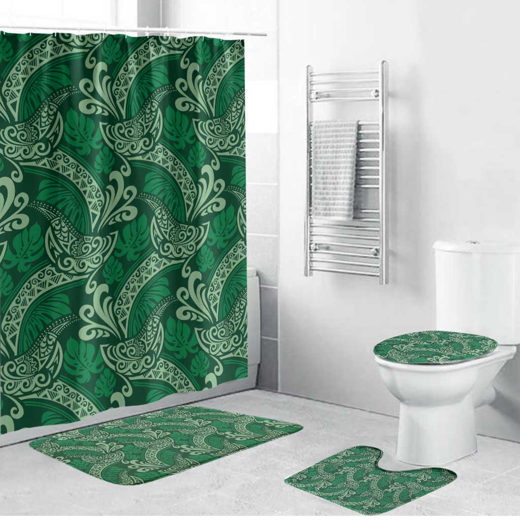 Forest Green Monstera Bathroom Set Polynesian Tribal Pattern LT01 Bathroom Set (4 pcs) Green - Polynesian Pride
