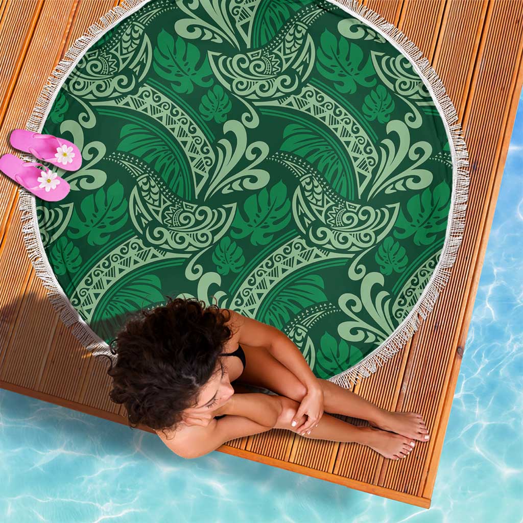 Forest Green Monstera Beach Blanket Polynesian Tribal Pattern LT01 - Polynesian Pride