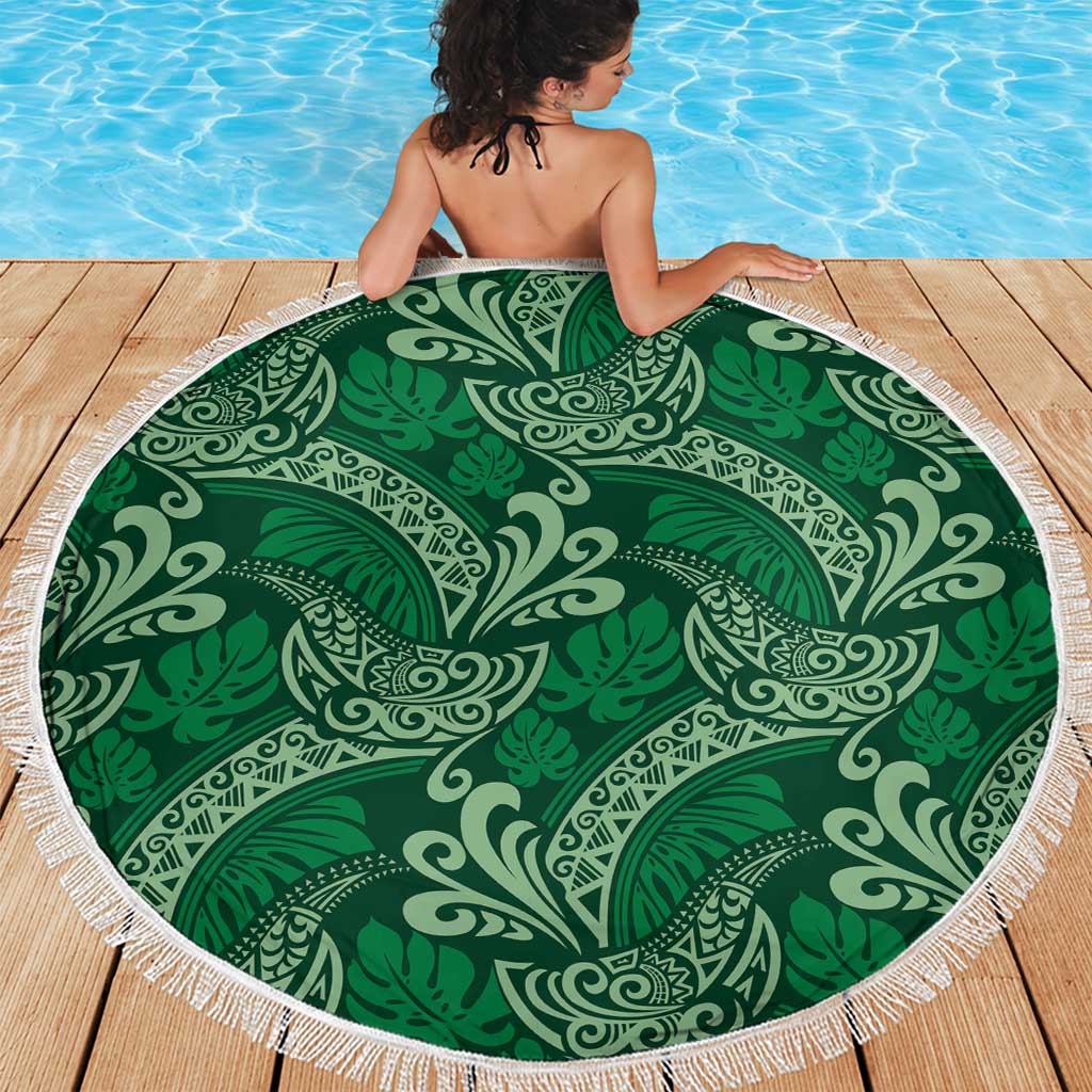 Forest Green Monstera Beach Blanket Polynesian Tribal Pattern LT01 - Polynesian Pride
