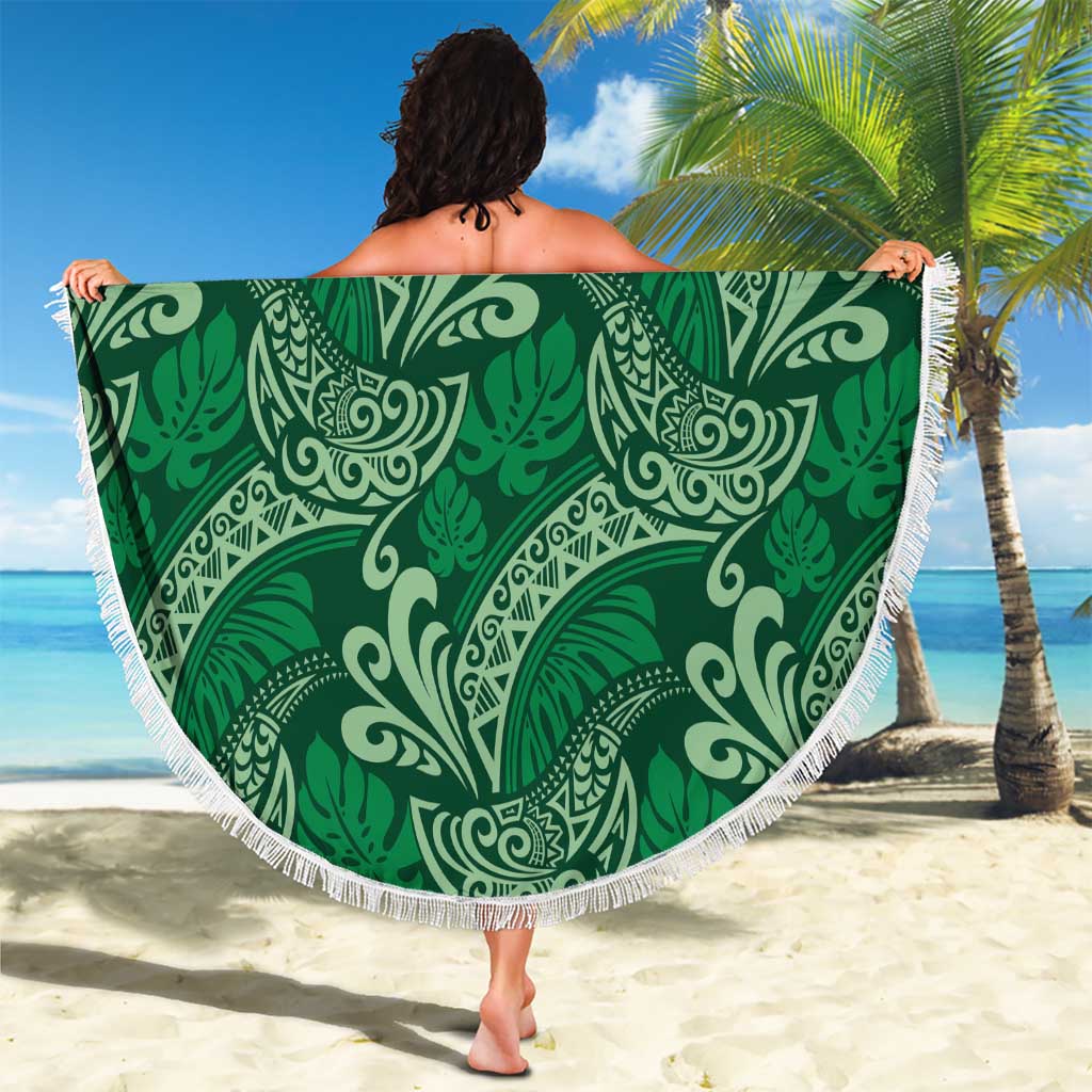 Forest Green Monstera Beach Blanket Polynesian Tribal Pattern LT01 - Polynesian Pride