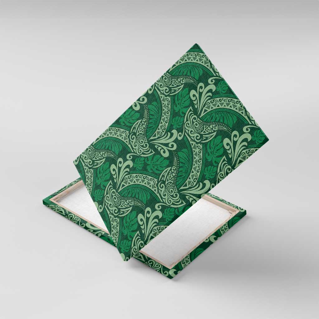 Forest Green Monstera Canvas Wall Art Polynesian Tribal Pattern - Polynesian Pride