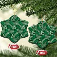 Forest Green Monstera Ceramic Ornament Polynesian Tribal Pattern - Polynesian Pride