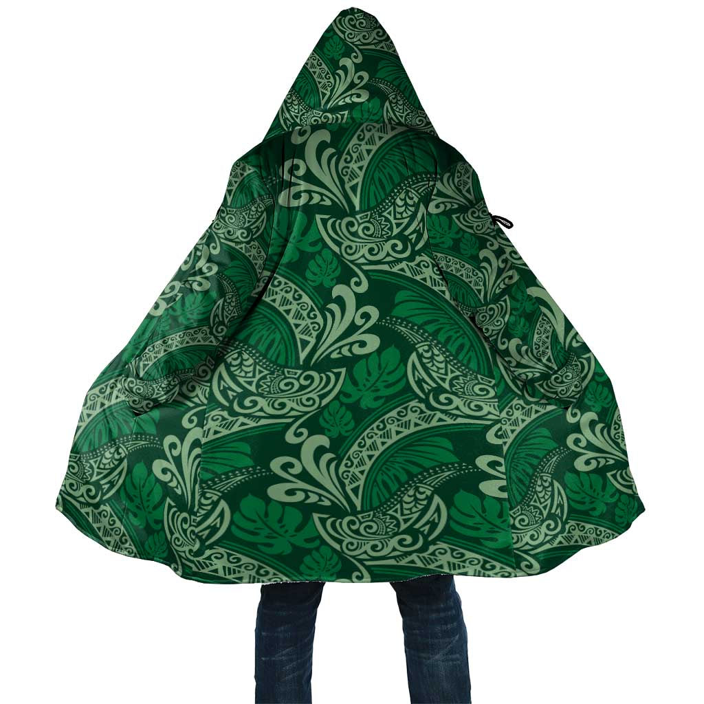 Forest Green Monstera Cloak Polynesian Tribal Pattern LT01 Unisex Green - Polynesian Pride