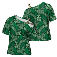 Forest Green Monstera Cross Shoulder Shirt Polynesian Tribal Pattern LT01 - Polynesian Pride