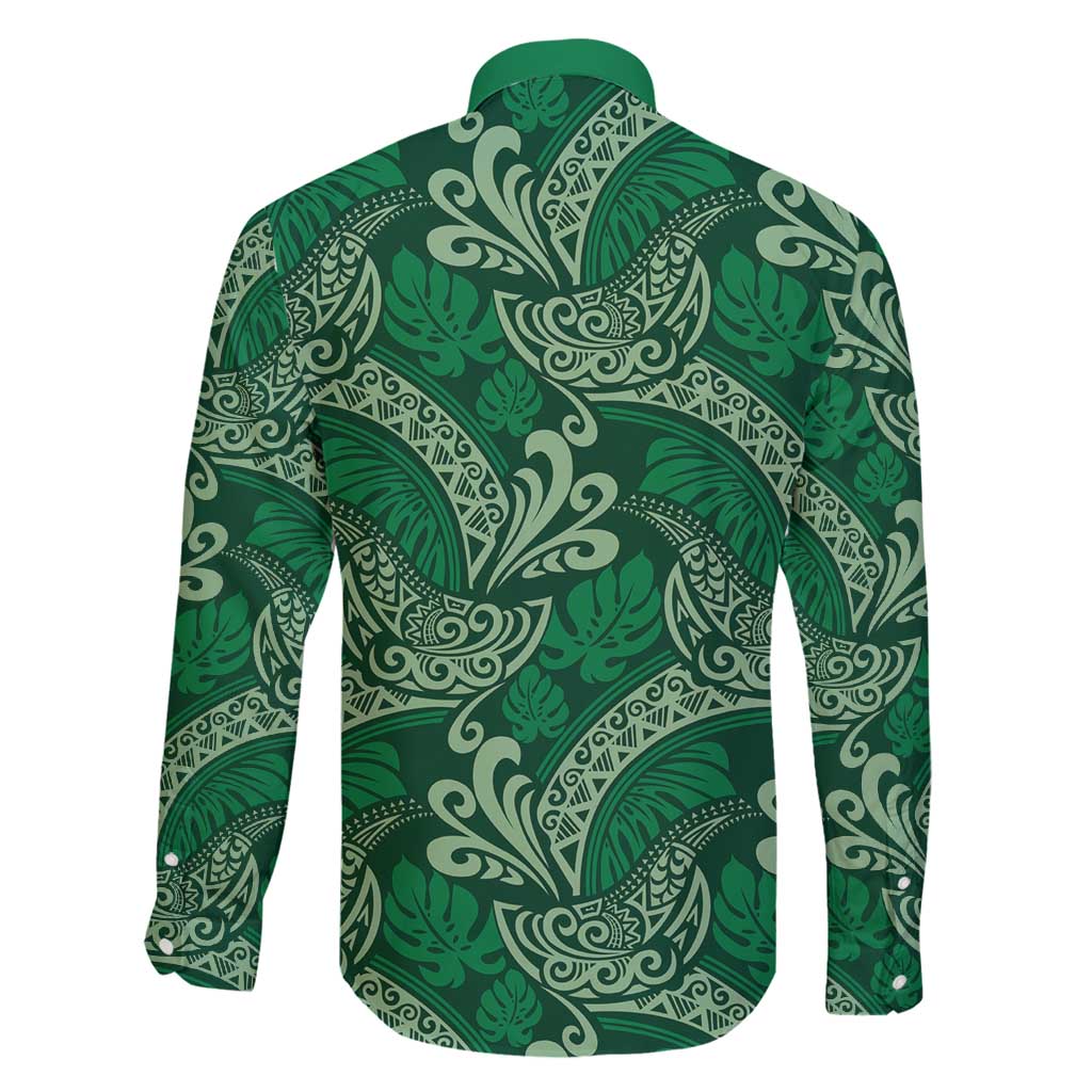 Forest Green Monstera Family Matching Puletasi and Hawaiian Shirt Polynesian Tribal Pattern - Polynesian Pride