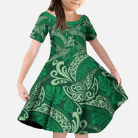 Forest Green Monstera Family Matching Summer Maxi Dress and Hawaiian Shirt Polynesian Tribal Pattern - Polynesian Pride