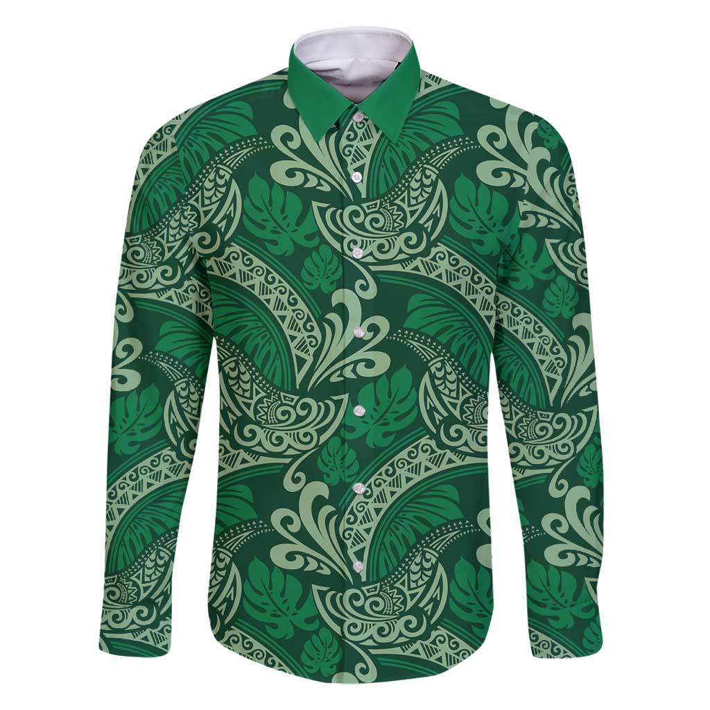 Forest Green Monstera Family Matching Summer Maxi Dress and Hawaiian Shirt Polynesian Tribal Pattern - Polynesian Pride